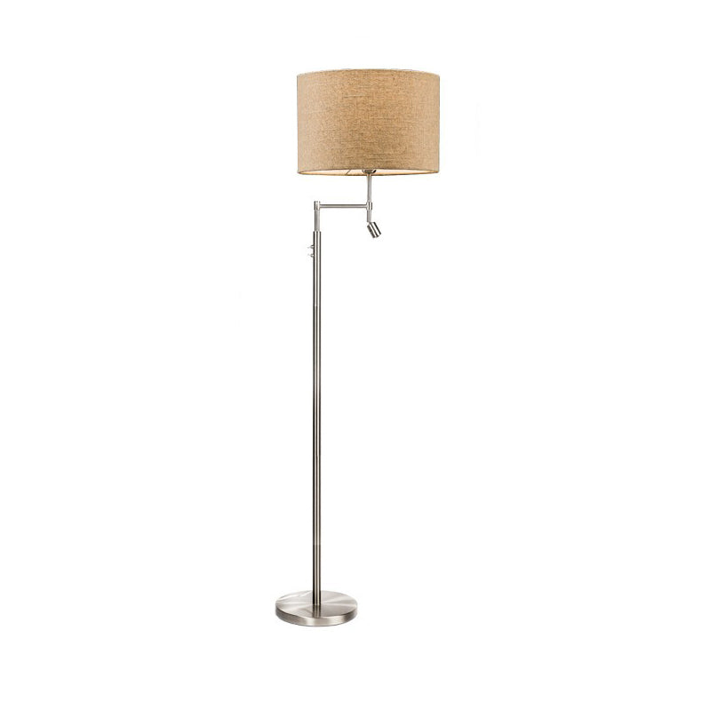 Traditional Vintage Cylinder Fabric Iron 2-Light Rotatable Spotlight Standing Floor Lamp For Home Office