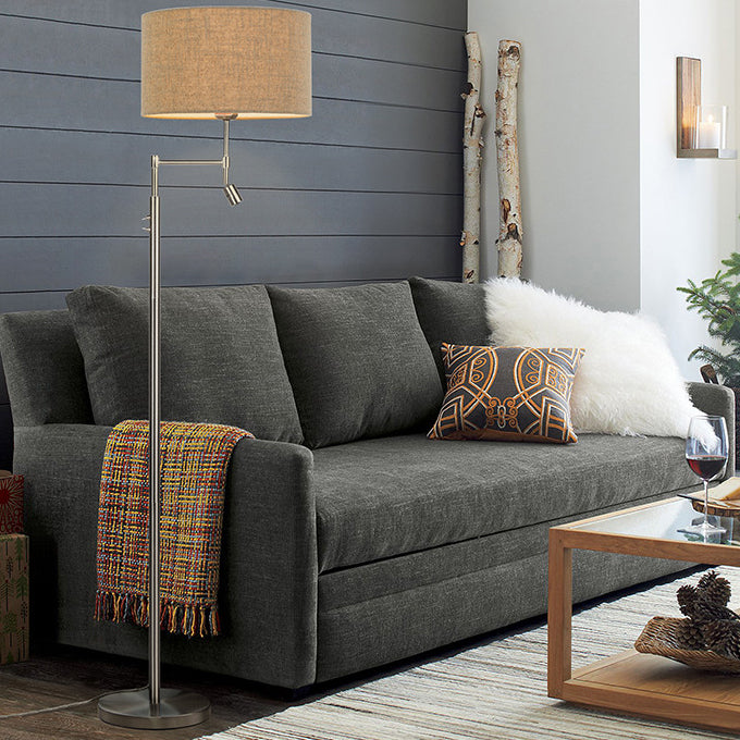Traditional Vintage Cylinder Fabric Iron 2-Light Rotatable Spotlight Standing Floor Lamp For Home Office