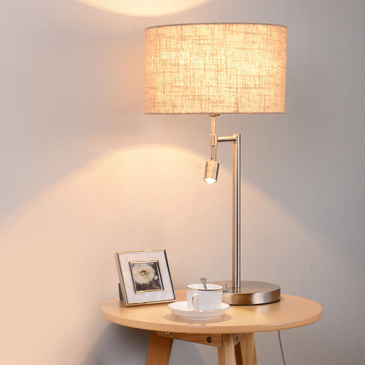 Traditional Vintage Cylinder Fabric Iron 2-Light Rotatable Spotlight Table Lamp For Home Office