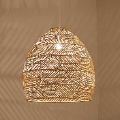 Traditional Farmhouse Oval Rattan Weaving 1-Light Pendant Light For Dining Room