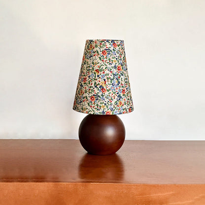 Traditional French Pastoral Floral Print Fabric Round Shade Solid Wood Base 1-Light Table Lamp For Bedroom