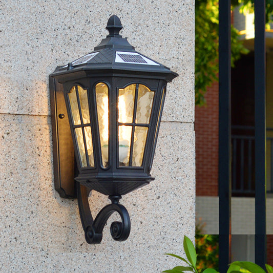 Contemporary Industrial Octagonal Aluminum Glass LED Solar Waterproof Wall Sconce Lamp For Outdoor Patio