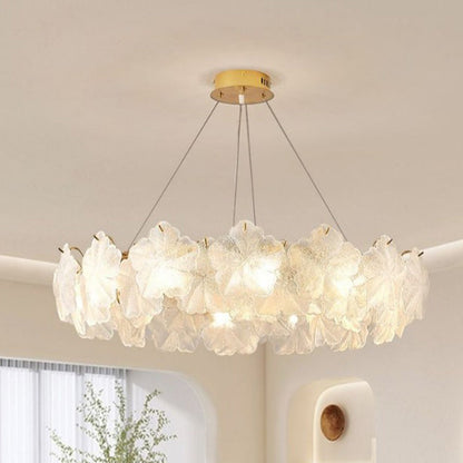 Contemporary Luxury Iron Snowflake Leaf Glass Shade 10-Light Chandelier For Living Room