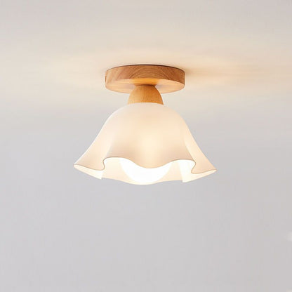 Traditional French Wood Floral Acrylic Glass Shade 1-Light Semi-Flush Mount Ceiling Light For Living Room