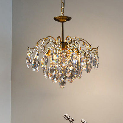 Contemporary Luxury Full Copper Frame Dazzling Crystal String 6-Light Chandelier For Living Room