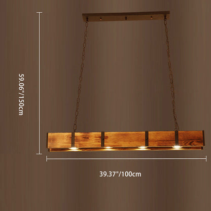 Traditional Rustic Long Strip Wood Iron Spotlight LED Island Light Chandelier For Dining Room
