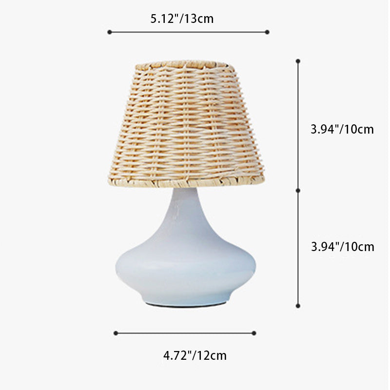 Contemporary Simplicity Rattan Weaving Shade Iron Vase Base USB LED Table Lamp For Bedroom