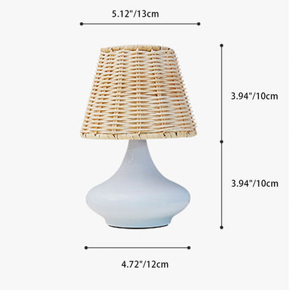 Contemporary Simplicity Rattan Weaving Shade Iron Vase Base USB LED Table Lamp For Bedroom