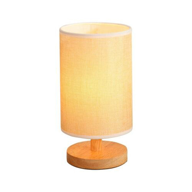 Traditional Vintage Fabric Cylinder Shade Wood Base USB LED Table Lamp For Bedroom