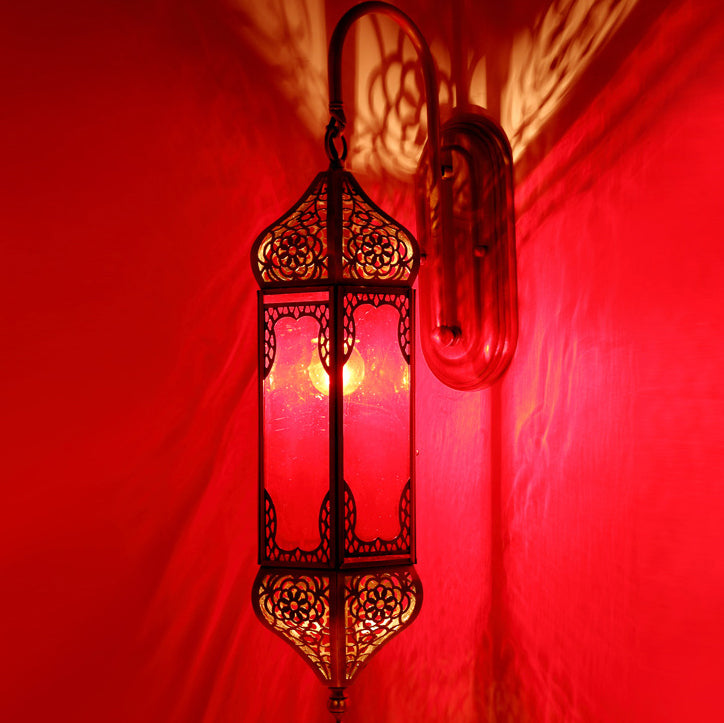 Traditional Vintage Carved Brass Column Glass 1-Light Wall Sconce Lamp For Dining Room