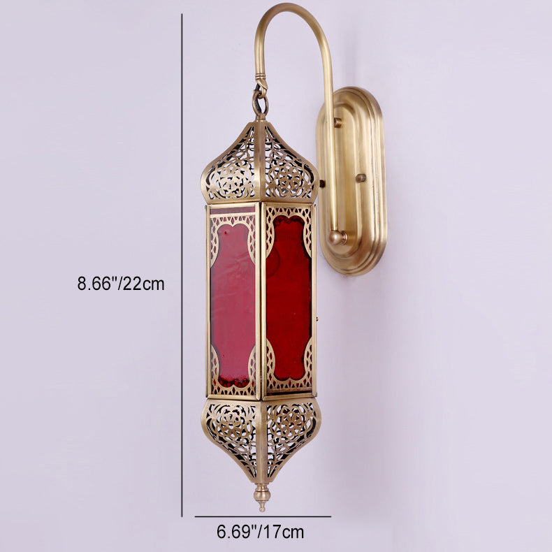 Traditional Vintage Carved Brass Column Glass 1-Light Wall Sconce Lamp For Dining Room