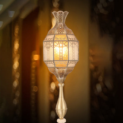 Traditional Vintage Hollow Antique Brass Glass 1-Light Standing Floor Lamp For Dining Room