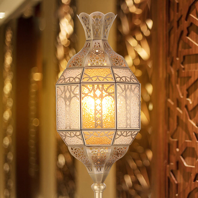 Traditional Vintage Hollow Antique Brass Glass 1-Light Standing Floor Lamp For Dining Room
