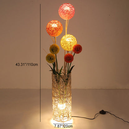 Traditional Japanese Plant Decoration Rattan Weaving Cylindrical Shade 1-Light Standing Floor Lamp For Living Room