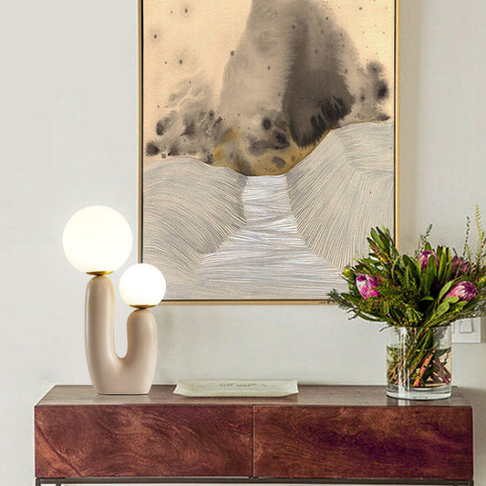 Contemporary Nordic Glass Ball Shade Resin U-Shaped Base 2-Light Table Lamp For Bedroom
