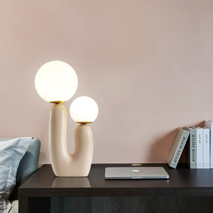 Contemporary Nordic Glass Ball Shade Resin U-Shaped Base 2-Light Table Lamp For Bedroom