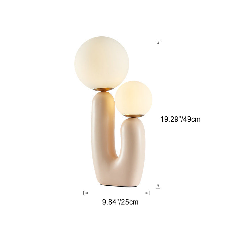 Contemporary Nordic Glass Ball Shade Resin U-Shaped Base 2-Light Table Lamp For Bedroom