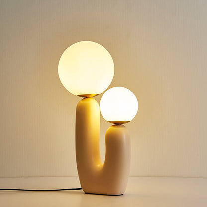 Contemporary Nordic Glass Ball Shade Resin U-Shaped Base 2-Light Table Lamp For Bedroom