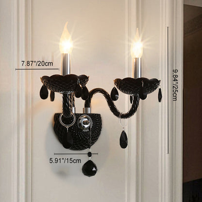 Traditional French Stainless Steel Crystal Candlestick 1/2-Light Wall Sconce Lamp For Living Room