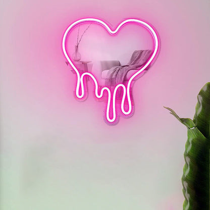 Contemporary Creative Acrylic Heart Shape Mirror Neon Light LED Wall Sconce Lamp For Bedroom