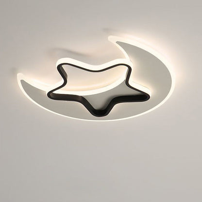 Contemporary Creative Moon Star Acrylic Shade Hardware LED Flush Mount Ceiling Light For Living Room