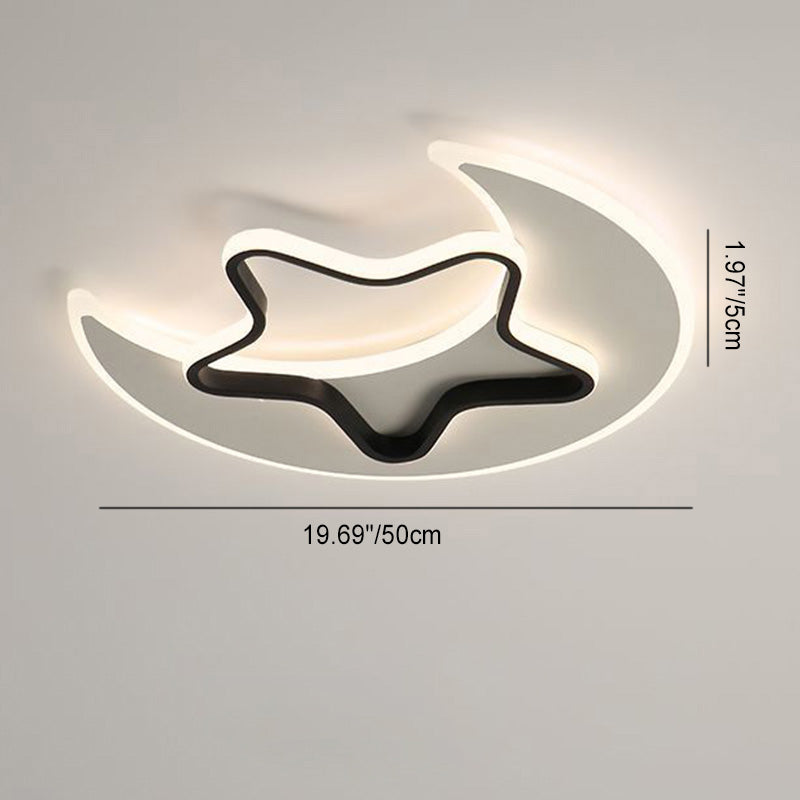 Contemporary Creative Moon Star Acrylic Shade Hardware LED Flush Mount Ceiling Light For Living Room