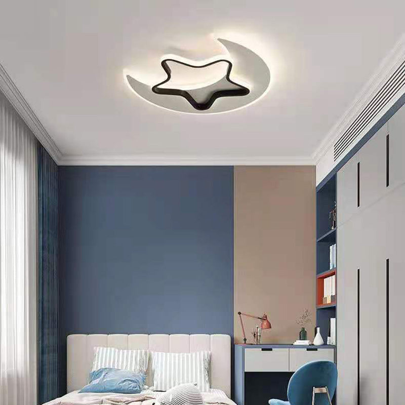Contemporary Creative Moon Star Acrylic Shade Hardware LED Flush Mount Ceiling Light For Living Room