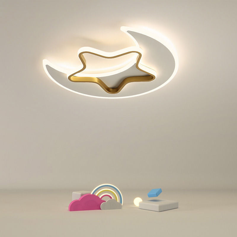 Contemporary Creative Moon Star Acrylic Shade Hardware LED Flush Mount Ceiling Light For Living Room