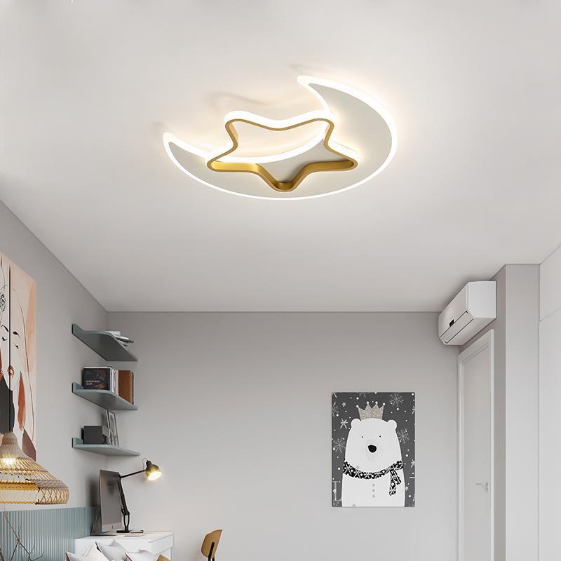 Contemporary Creative Moon Star Acrylic Shade Hardware LED Flush Mount Ceiling Light For Living Room
