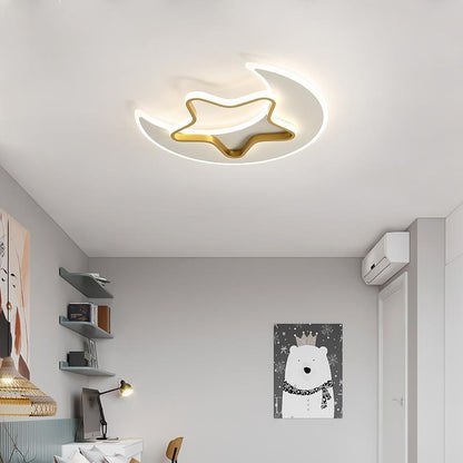 Contemporary Creative Moon Star Acrylic Shade Hardware LED Flush Mount Ceiling Light For Living Room