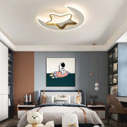 Contemporary Creative Moon Star Acrylic Shade Hardware LED Flush Mount Ceiling Light For Living Room