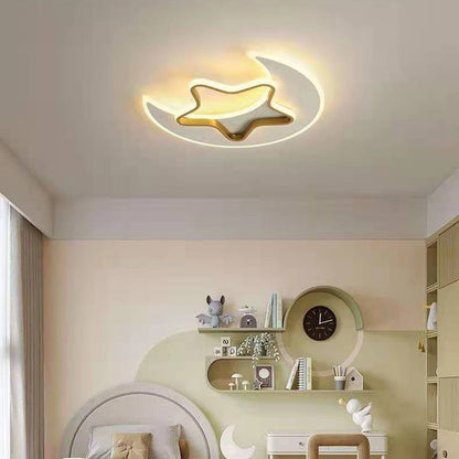 Contemporary Creative Moon Star Acrylic Shade Hardware LED Flush Mount Ceiling Light For Living Room