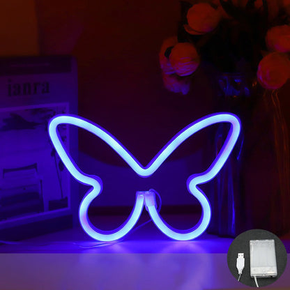 Modern Art Deco Butterfly Shade Neon Light LED Table Lamp For Bedroom