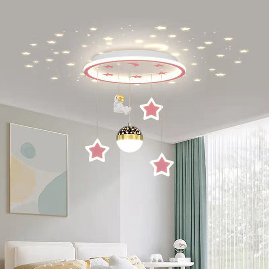 Contemporary Nordic Iron Acrylic Astronaut Star LED Flush Mount Ceiling Light For Living Room