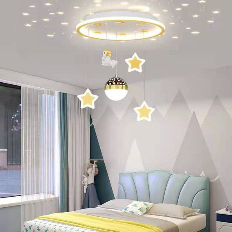 Contemporary Nordic Iron Acrylic Astronaut Star LED Flush Mount Ceiling Light For Living Room
