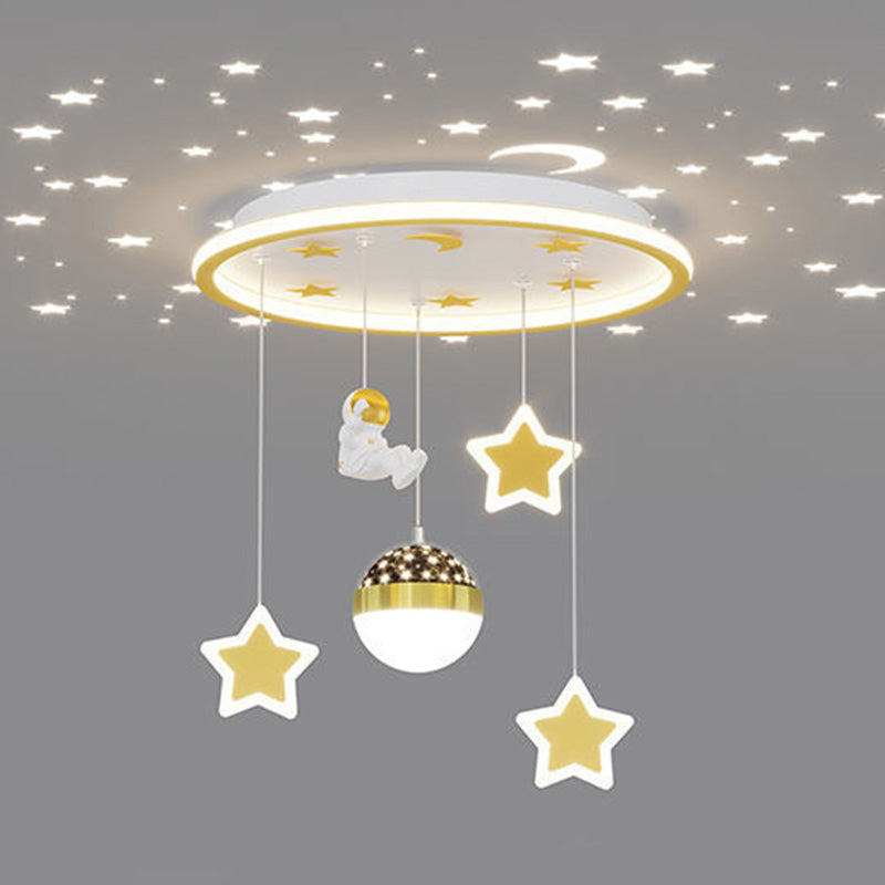 Contemporary Nordic Iron Acrylic Astronaut Star LED Flush Mount Ceiling Light For Living Room