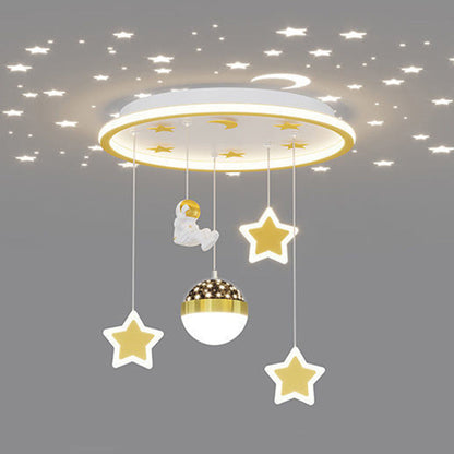 Contemporary Nordic Iron Acrylic Astronaut Star LED Flush Mount Ceiling Light For Living Room
