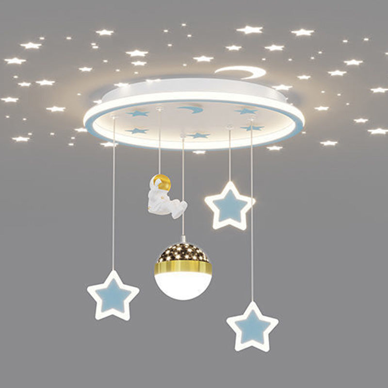 Contemporary Nordic Iron Acrylic Astronaut Star LED Flush Mount Ceiling Light For Living Room