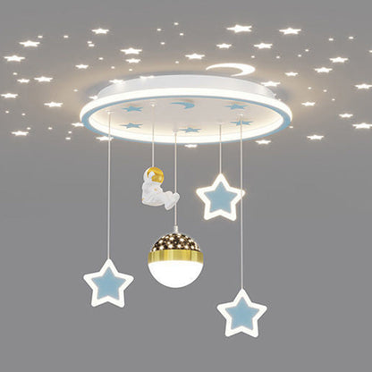 Contemporary Nordic Iron Acrylic Astronaut Star LED Flush Mount Ceiling Light For Living Room