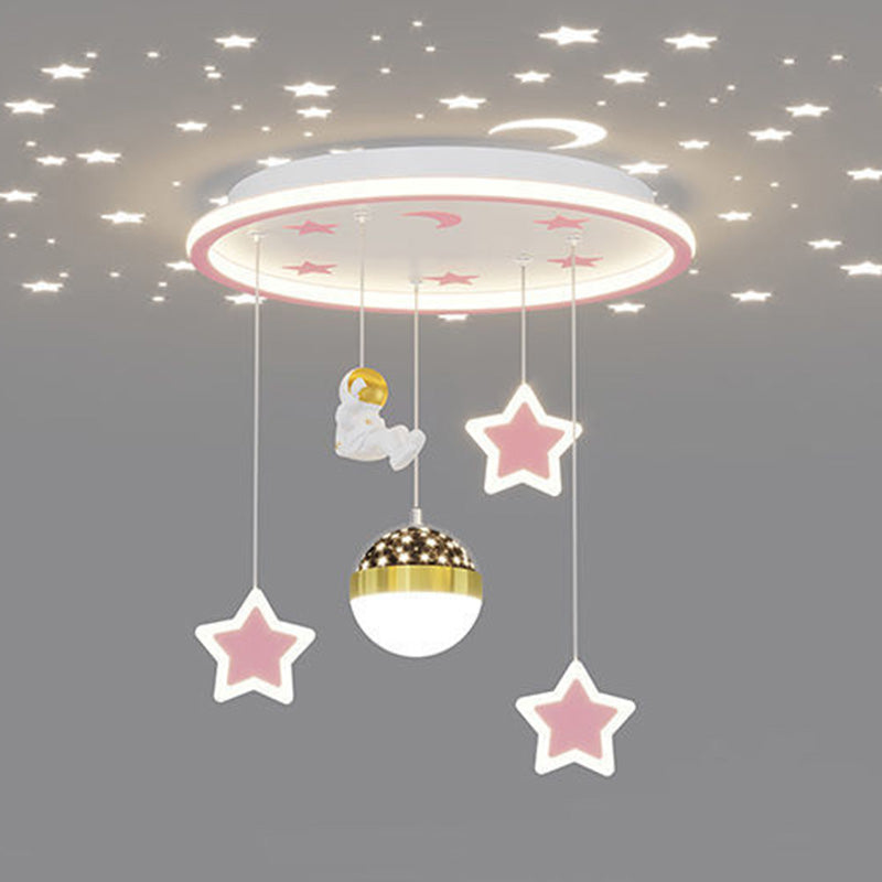 Contemporary Nordic Iron Acrylic Astronaut Star LED Flush Mount Ceiling Light For Living Room