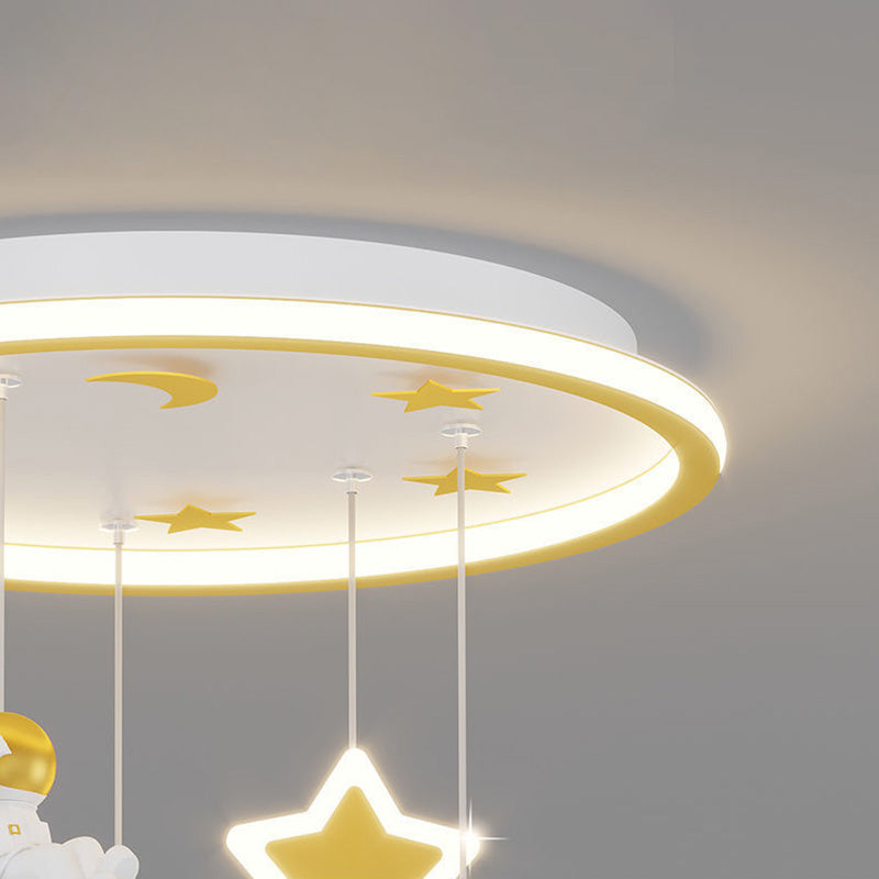 Contemporary Nordic Iron Acrylic Astronaut Star LED Flush Mount Ceiling Light For Living Room