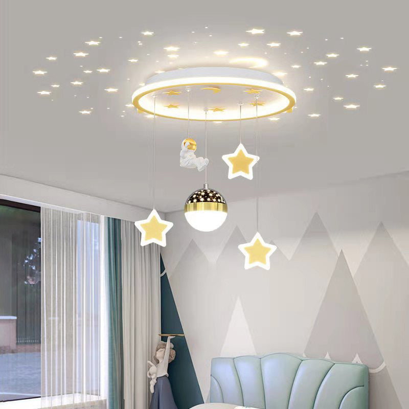 Contemporary Nordic Iron Acrylic Astronaut Star LED Flush Mount Ceiling Light For Living Room