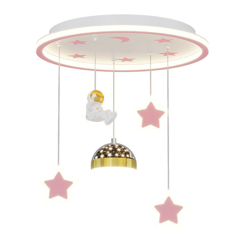 Contemporary Nordic Iron Acrylic Astronaut Star LED Flush Mount Ceiling Light For Living Room