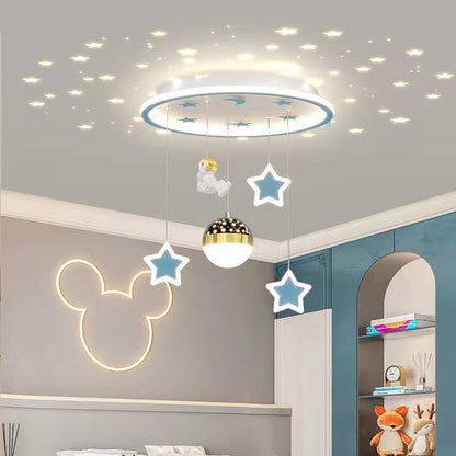 Contemporary Nordic Iron Acrylic Astronaut Star LED Flush Mount Ceiling Light For Living Room