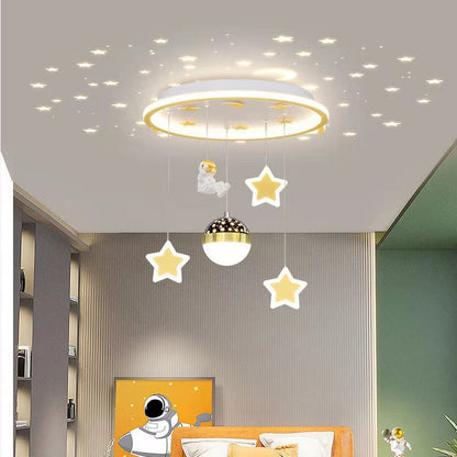 Contemporary Nordic Iron Acrylic Astronaut Star LED Flush Mount Ceiling Light For Living Room