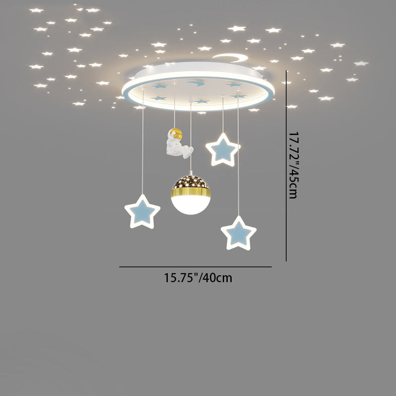 Contemporary Nordic Iron Acrylic Astronaut Star LED Flush Mount Ceiling Light For Living Room