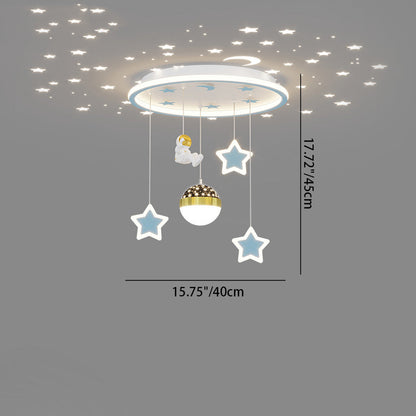 Contemporary Nordic Iron Acrylic Astronaut Star LED Flush Mount Ceiling Light For Living Room