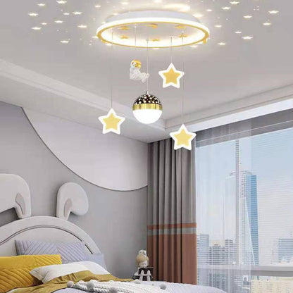 Contemporary Nordic Iron Acrylic Astronaut Star LED Flush Mount Ceiling Light For Living Room