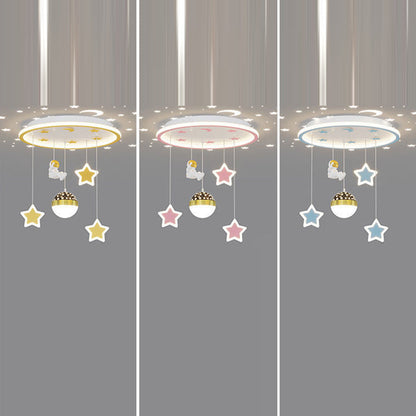 Contemporary Nordic Iron Acrylic Astronaut Star LED Flush Mount Ceiling Light For Living Room