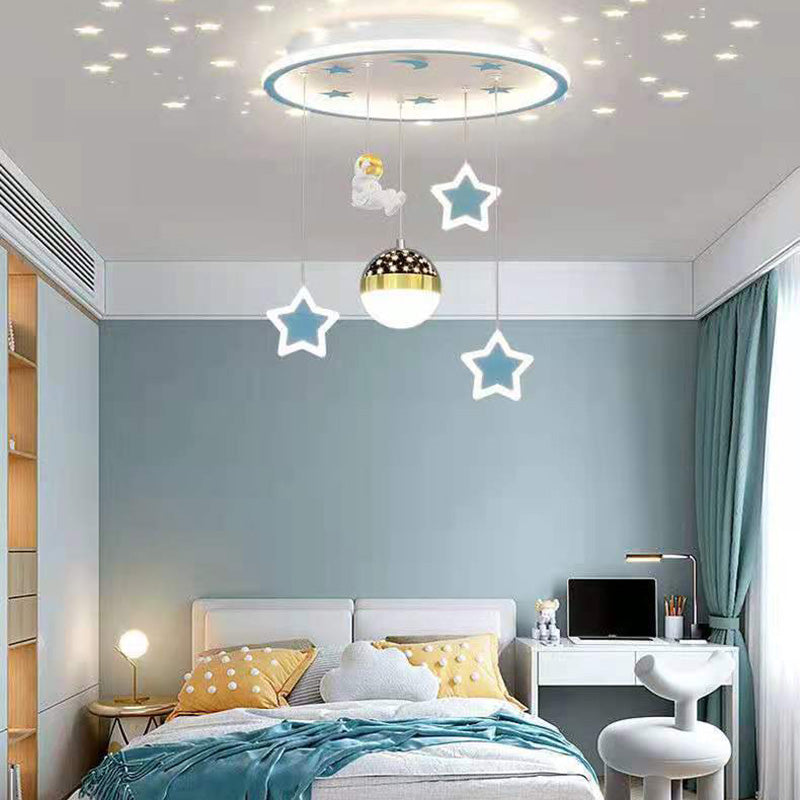 Contemporary Nordic Iron Acrylic Astronaut Star LED Flush Mount Ceiling Light For Living Room
